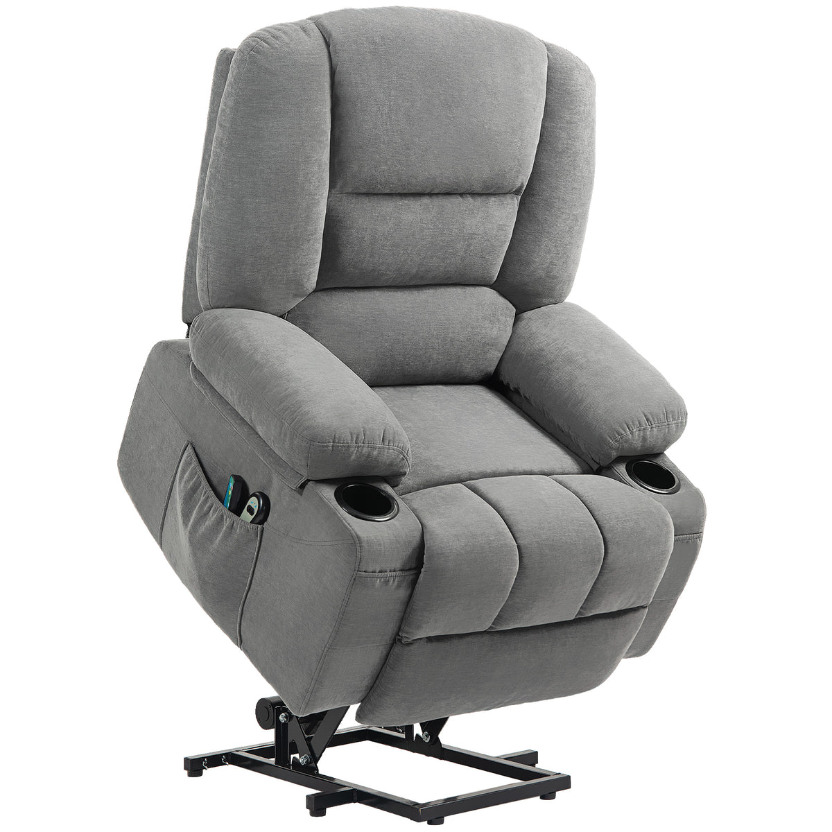 Elektrische relaxfauteuil met sta-op-hulp, massagestoel met warmtefuncties, 2 afstandsbedieningen, zacht schuim