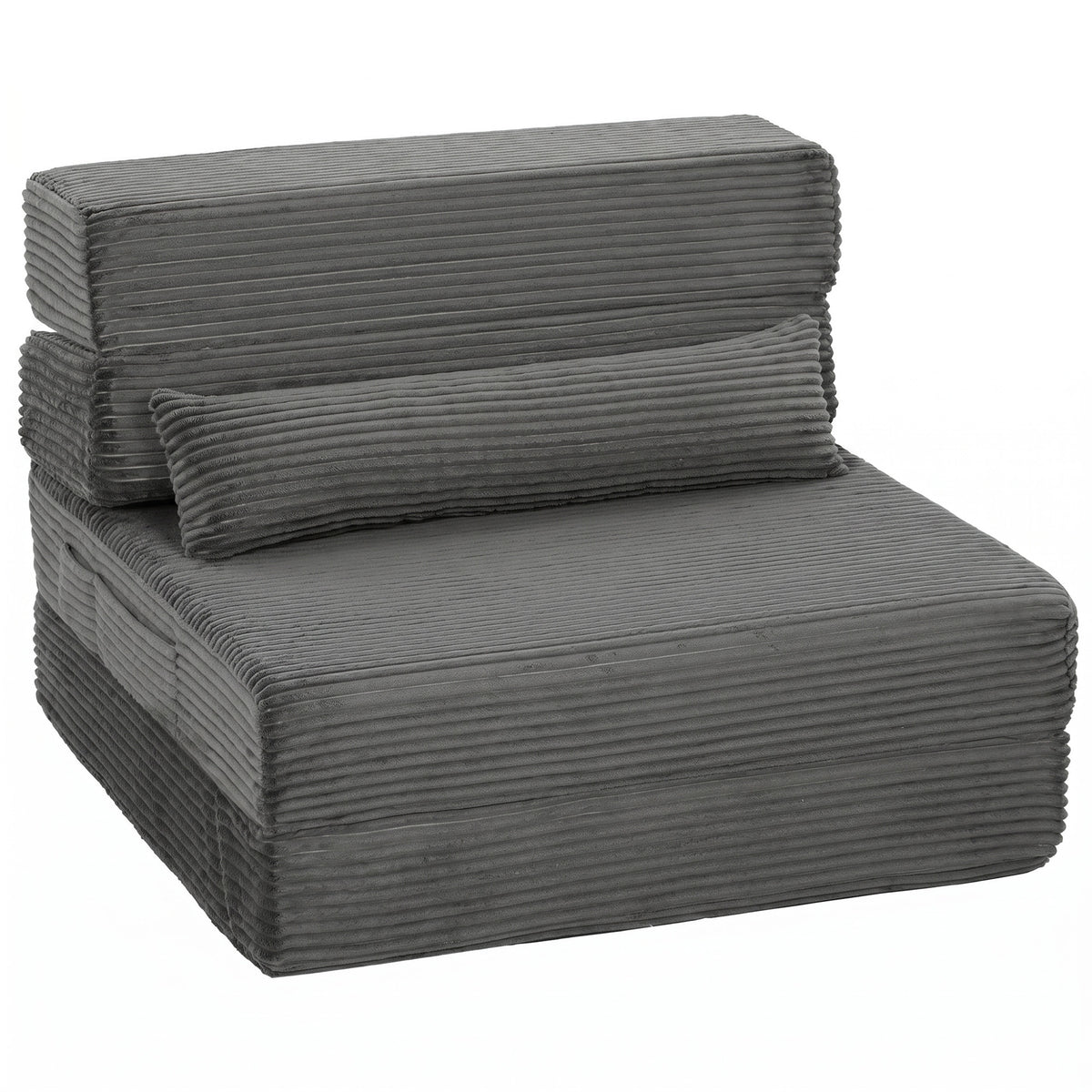 Vloerstoel met rugsteun, Cord Boneless Cloud opvouwbare slaapbank met dik kussen, donkergrijs