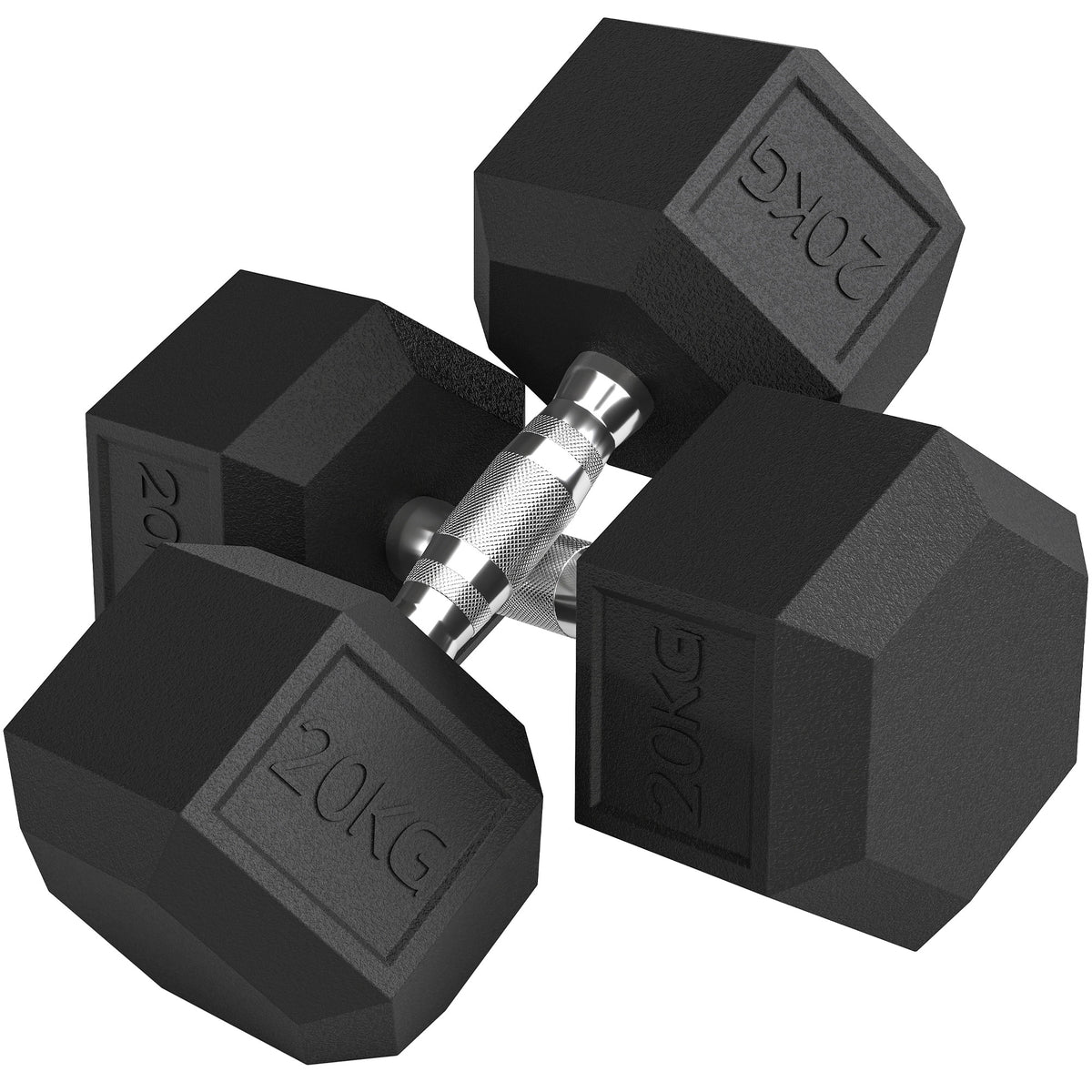 Halter met gekartelde greep, gietijzeren dumbbell, 2 x 20 kg voor thuis, sportschool, krachttraining