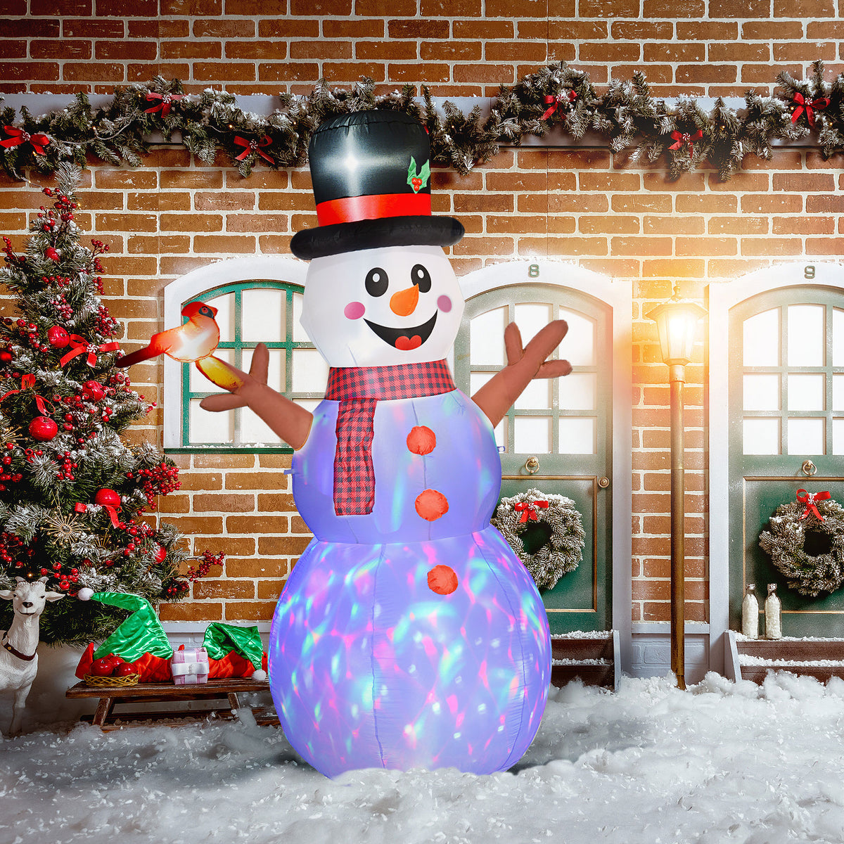 Grote sneeuwpop, 2,40 m, kerstdecoratie, met leds, zelfopblazend, polyester (2)