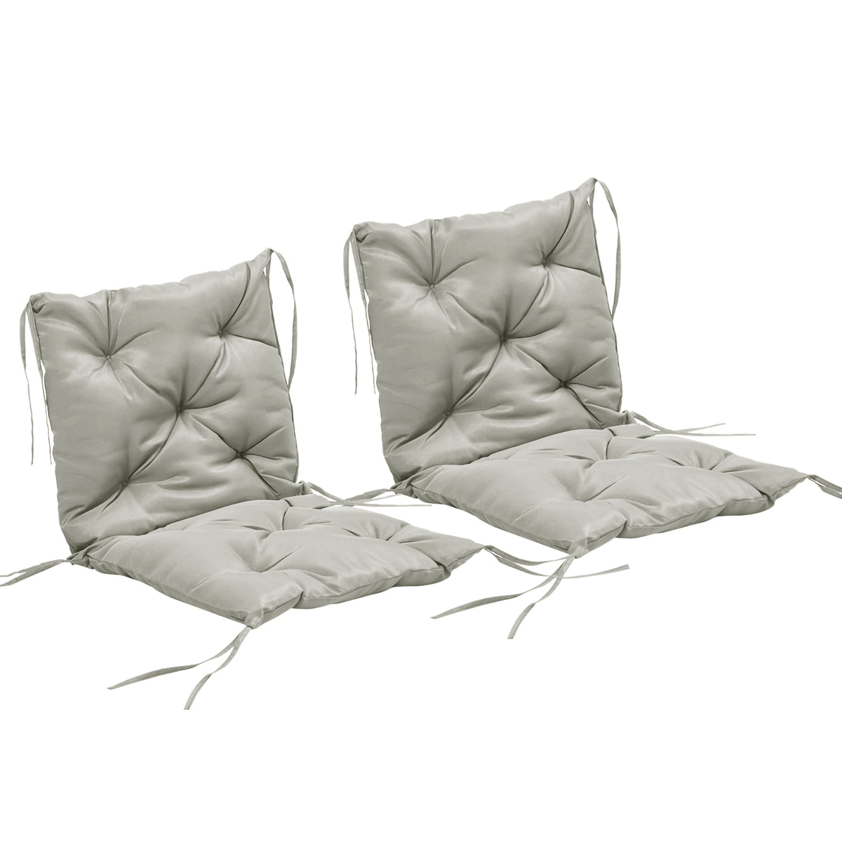 Set van 2 zitkussens, 98 x 50 cm stoelkussens met bevestigingslinten, stoffen bekleding, 8 cm dik lichtgrijs