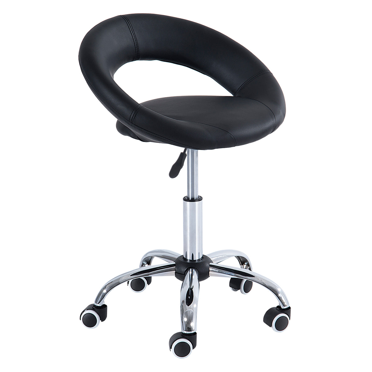 Rolkruk werkkruk draaikruk bureaustoel in hoogte verstelbaar, PU+metaal, zwart, 50 x 54 x (66-78) cm