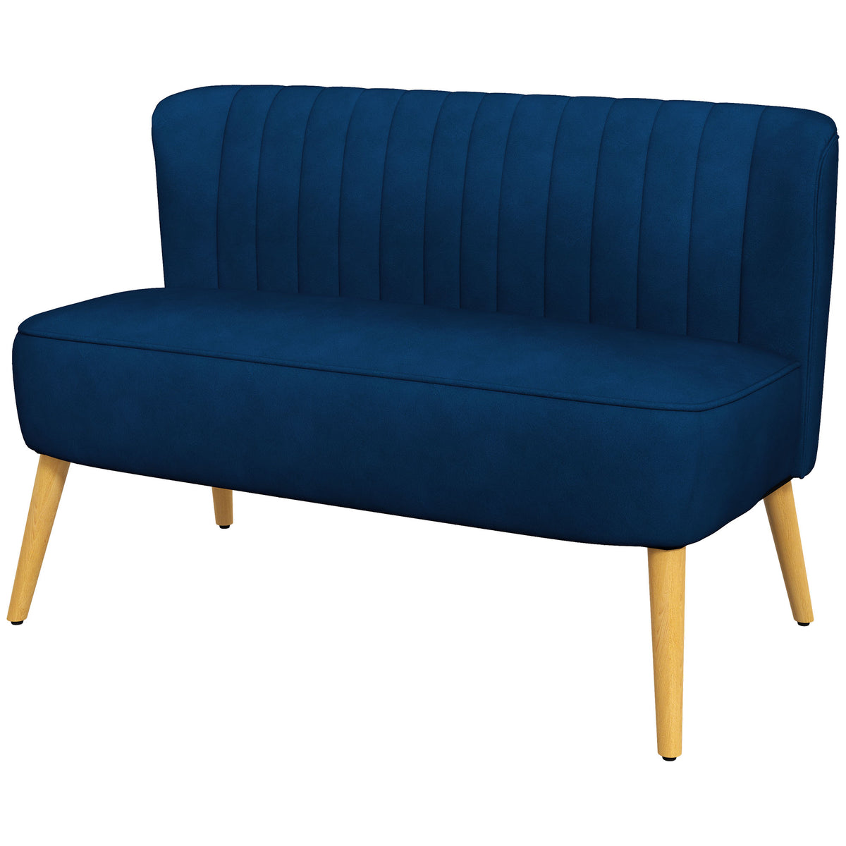 Bank retrodesign 2-zitsbank, houten poten, 117 cm x 56,5 cm x 77 cm, blauw