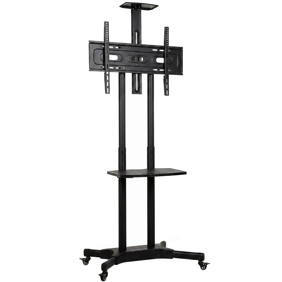 Verrijdbare tv-standaard voor 32-75 inch tv's, in hoogte verstelbare tv-standaard met 2 planken, metaal, max.
