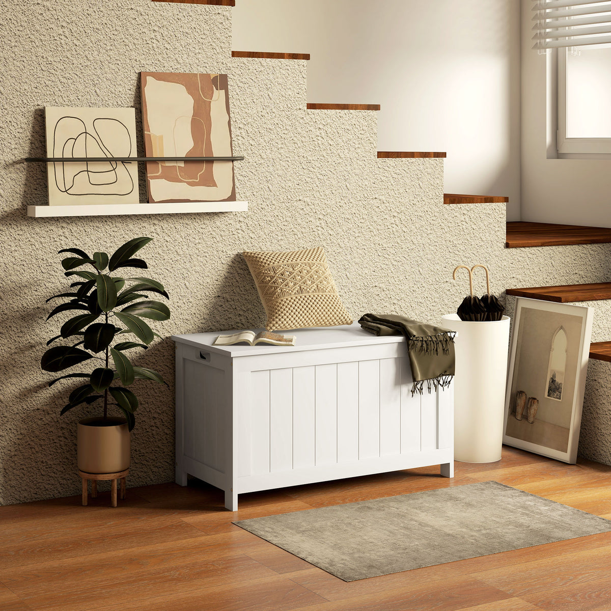 Opbergdoos opbergkist speelgoedkist, MDF, 2 handgrepen, 81 x 40 x 46 cm, wit (2)