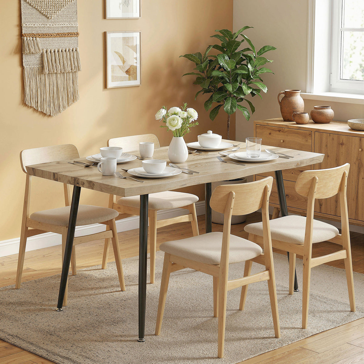 Eettafel voor 4 personen, 110 cm Scandinavische rechthoekige keukentafel met stalen poten voor woonkamer en (2)