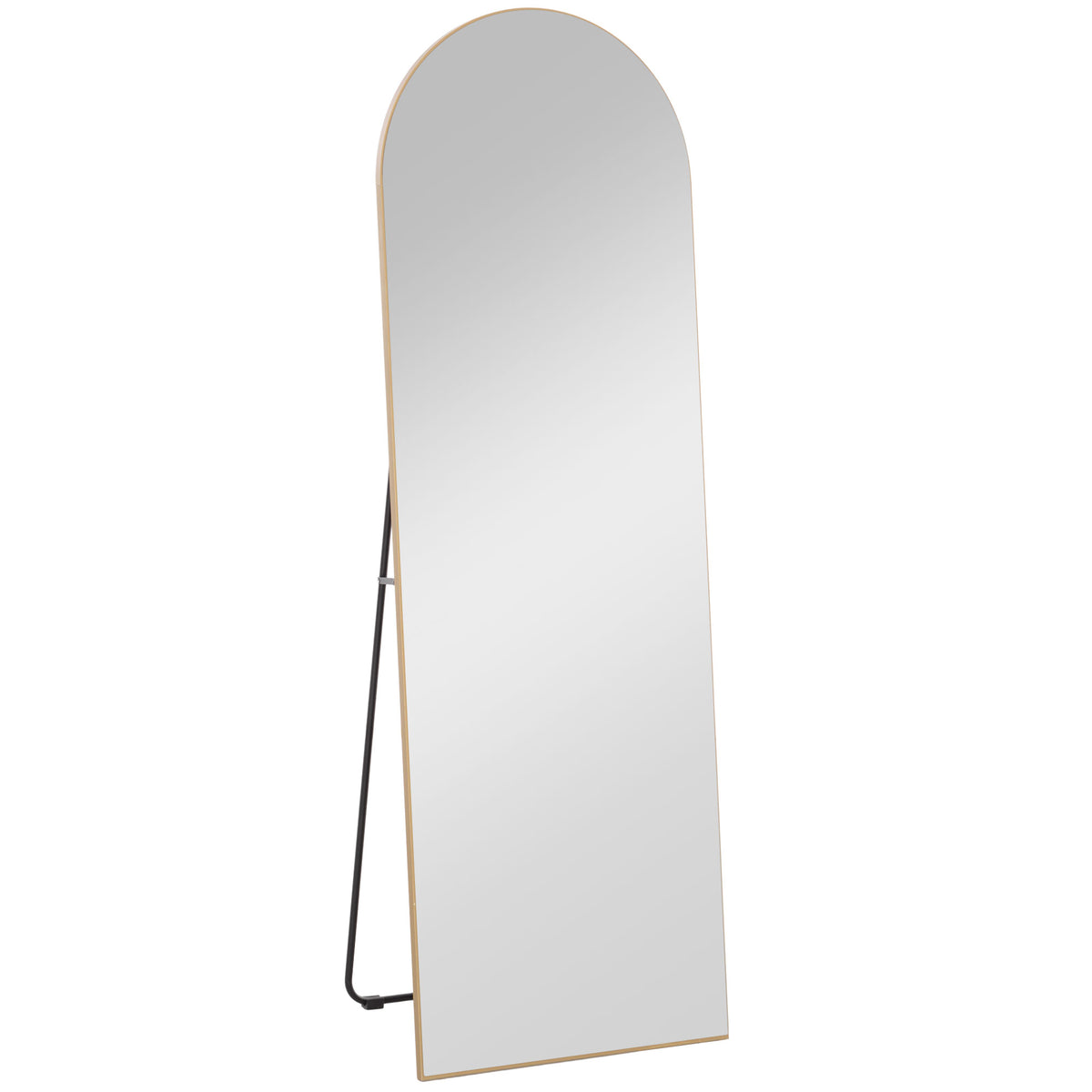 Grote passpiegel, zonder lijst, vrijstaand/wandmontage, metalen standaard, 50x150 cm, goud