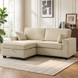 Hoekbank 216 cm 3-zits L-vorm bank met omkeerbare opbergpoef, ribfluweel-look, brede zitting, voor woonkamer (10)