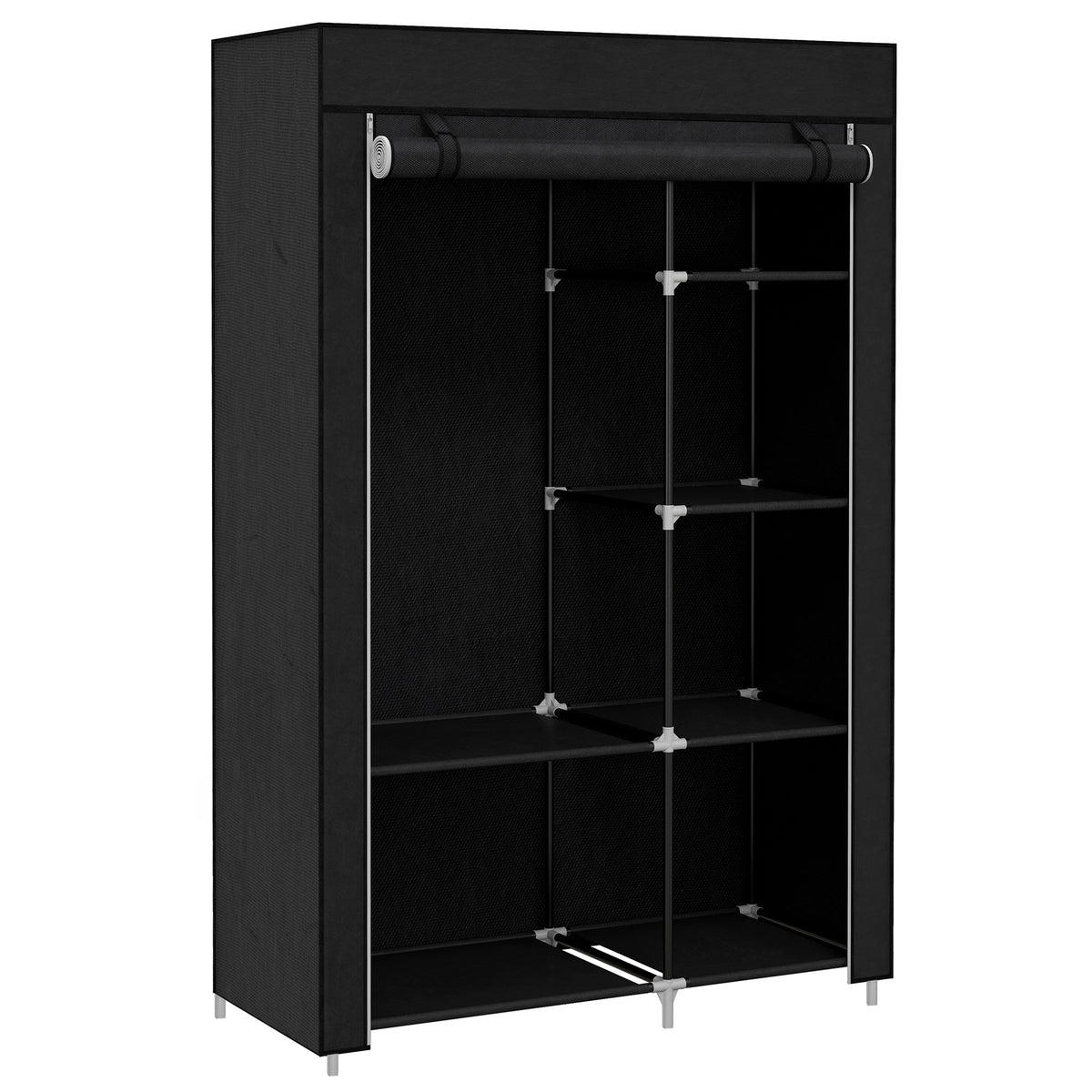 Stoffen kast, opbergoplossing, 6 planken, 1 kledingroede, zwart