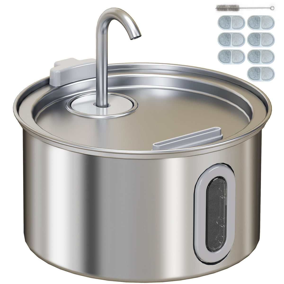 Kattenfontein 2,5L drinkfontein voor katten met stille pomp, led en actieve koolfilter 19,4 x 19,4 x 18,7 cm