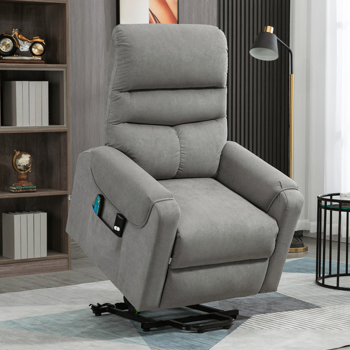 Elektrische sta-op stoel, massagestoel met ligfunctie en warmtefunctie, relaxfauteuil met afstandsbediening en (2)