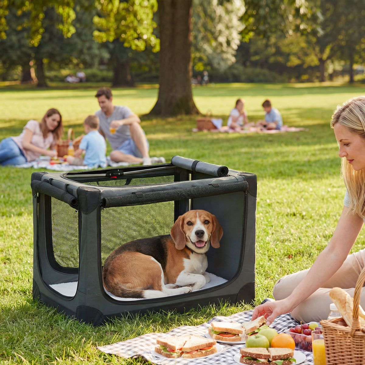 Opvouwbare hondenbench, hondentransportbox met uitneembaar en wasbaar kussen, hoes van Oxford-stof, voor honden (2)