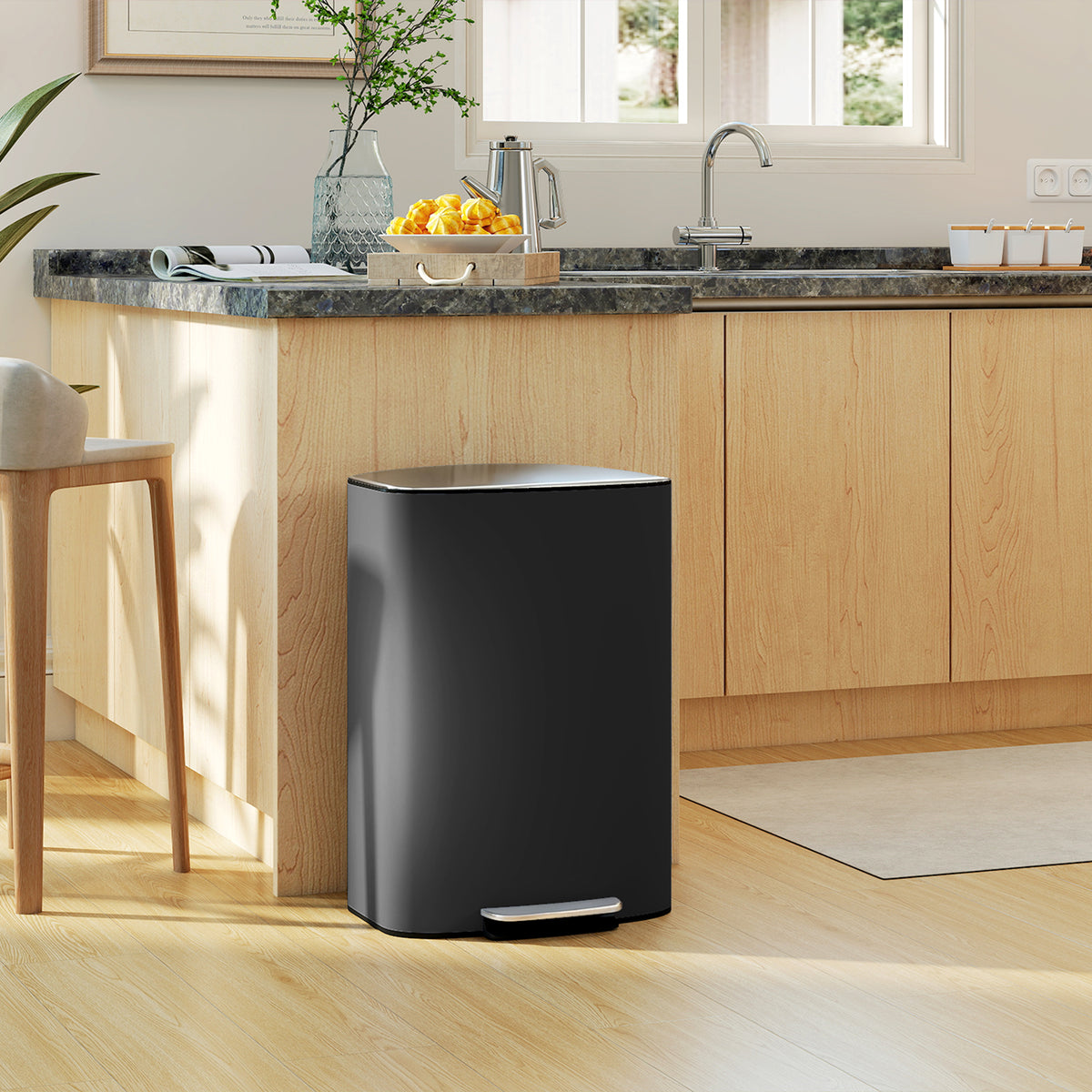 Prullenbak keuken 50 liter pedaalemmer met 'stay-open'-functie, soft-close deksel, pedaal, zwart (2)