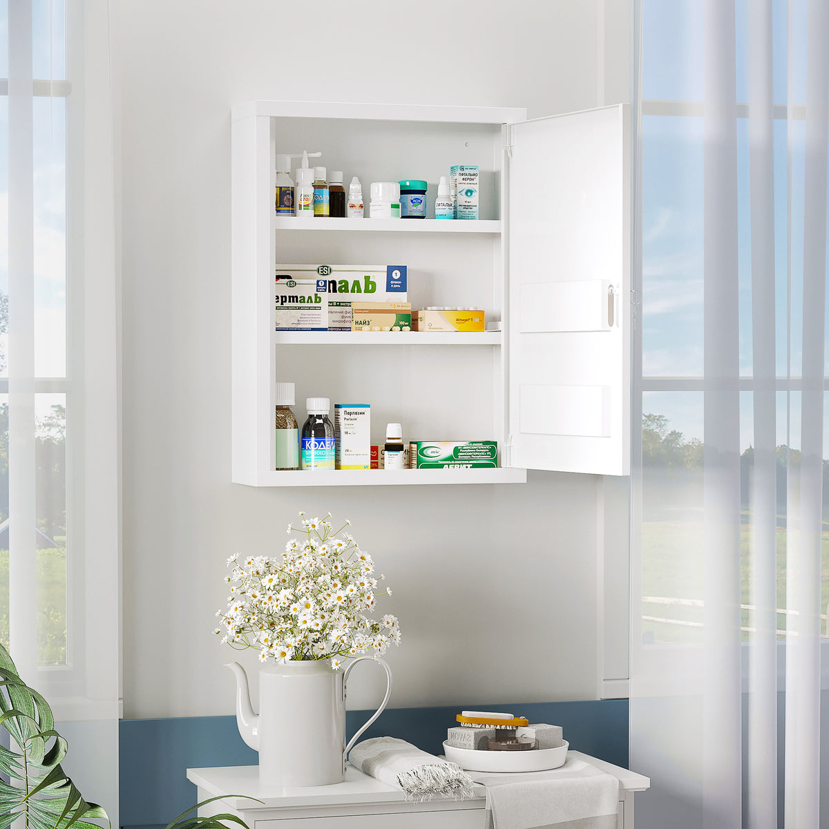 Medicijnkast, 3 vakken, afsluitbaar, met receptenvak, robuuste stalen behuizing, wit, 40 x 15 x 53,5 cm (2)