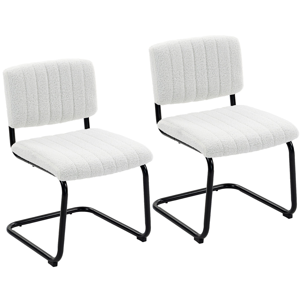 Eetkamerstoelen 2-delige set moderne sledestoel met hoge rugleuning, teddyfleece-look voor keuken, eettafel