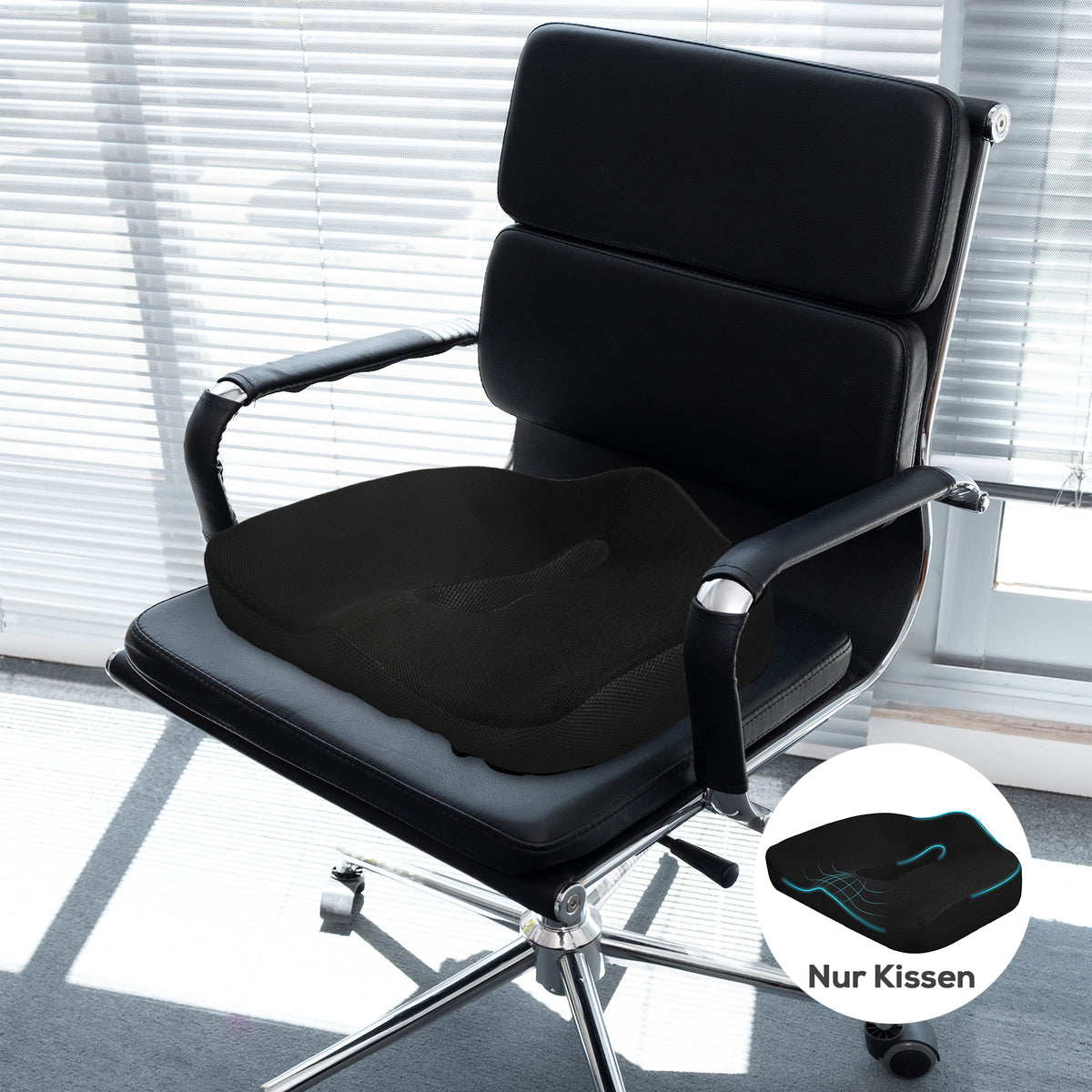 Zitkussen, ergonomisch, ademende hoes, antislip, 44x39x13 cm, zwart (2)