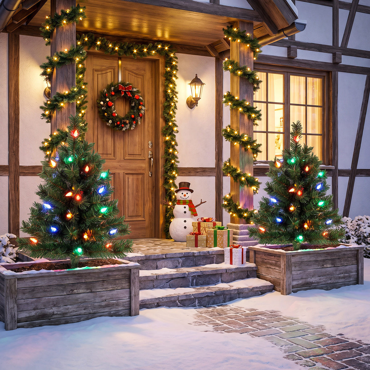 Verlichte kerstboom 60 cm, set van 2, kunstmatig, met 60 gekleurde ledlampjes, 130 takpunten, groen (2)