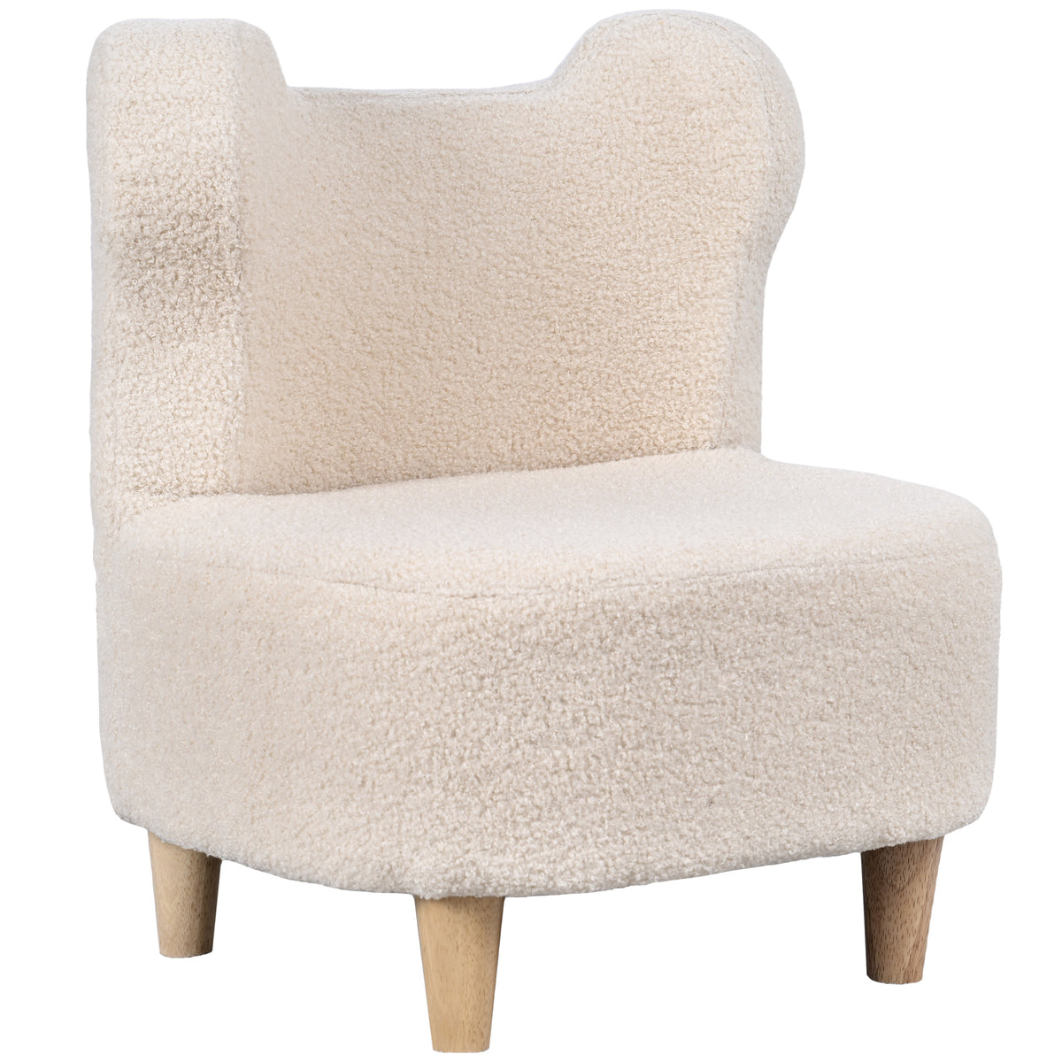 Kinderstoel, pluche stoel met berenoortjes, fleece hoes, schuimrubber, beige