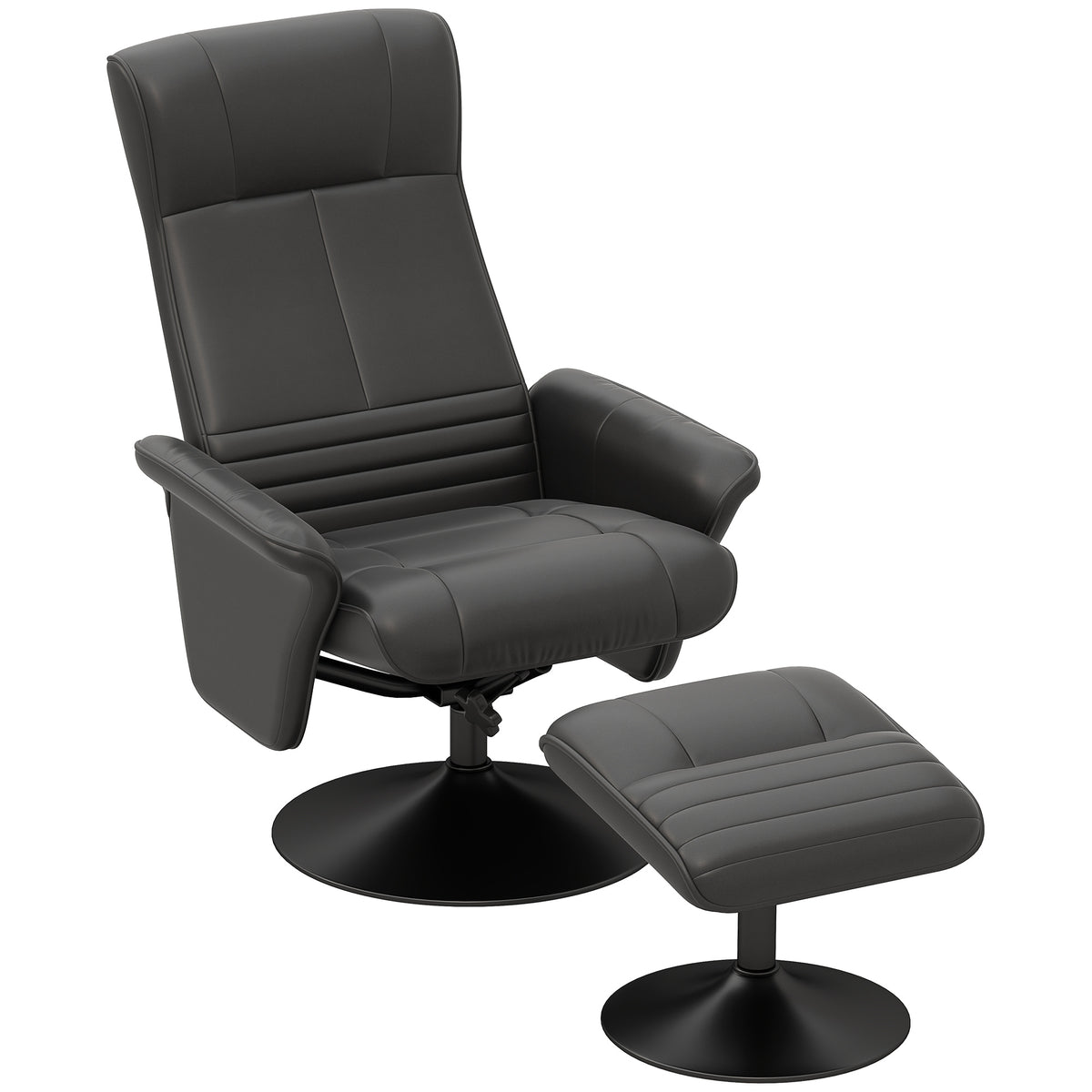 Gestoffeerde fauteuil, accentfauteuil met voetenbank, draaibaar, ergonomisch, microvezel-look, tot 150 kg, zwart