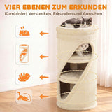 Krabton 75 cm hoog Ø 35 cm 4-traps kattenton met 3 holen, afneembaar wasbaar pluche bed sisal-kraboppervlak (4)