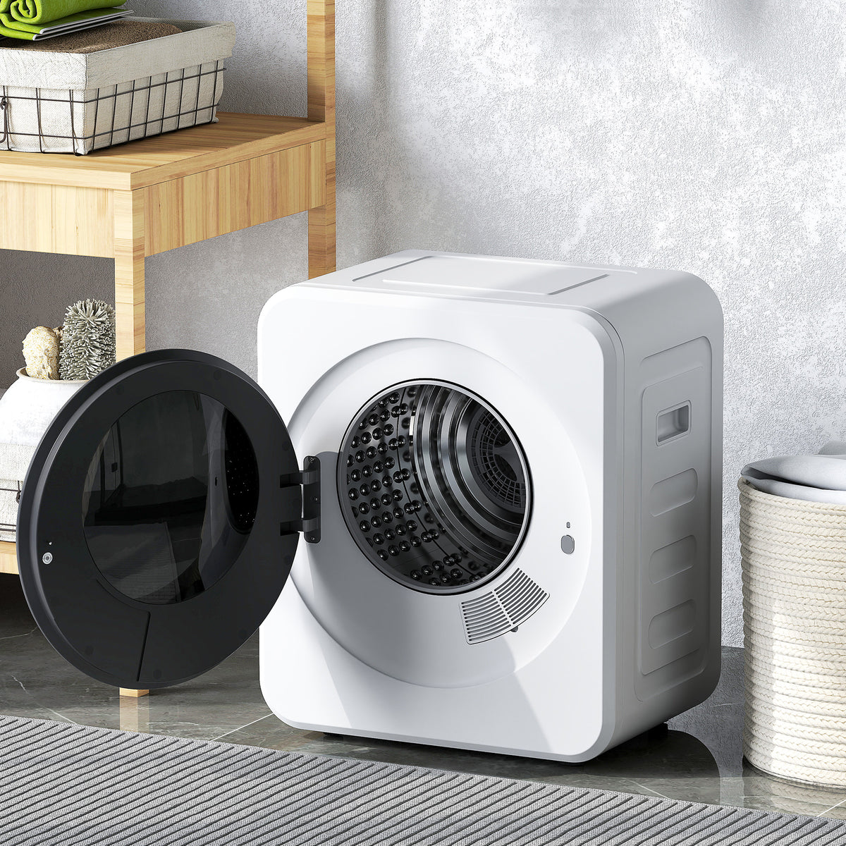 Afvoerdroger, 4 kg voorlader-wasdroger met roestvrijstalen trommel, 800W compact vrijstaand, wit (2)