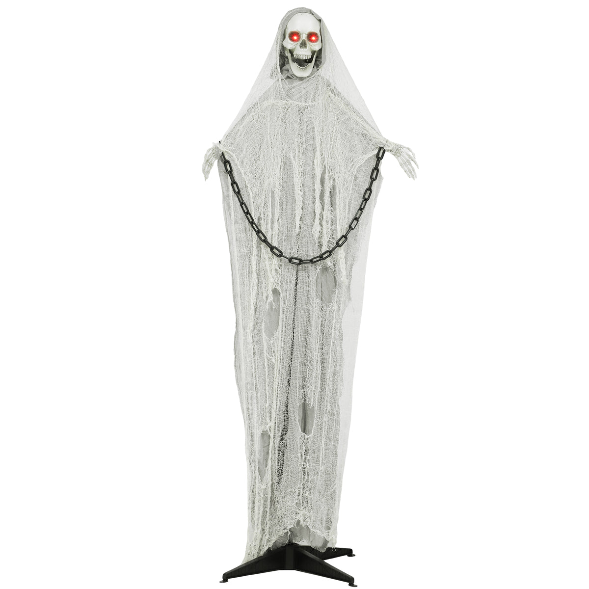 Halloween-decoratie Magere Hein outdoor 183 cm, geanimeerde pratende Magere Hein met oplichtende ogen en