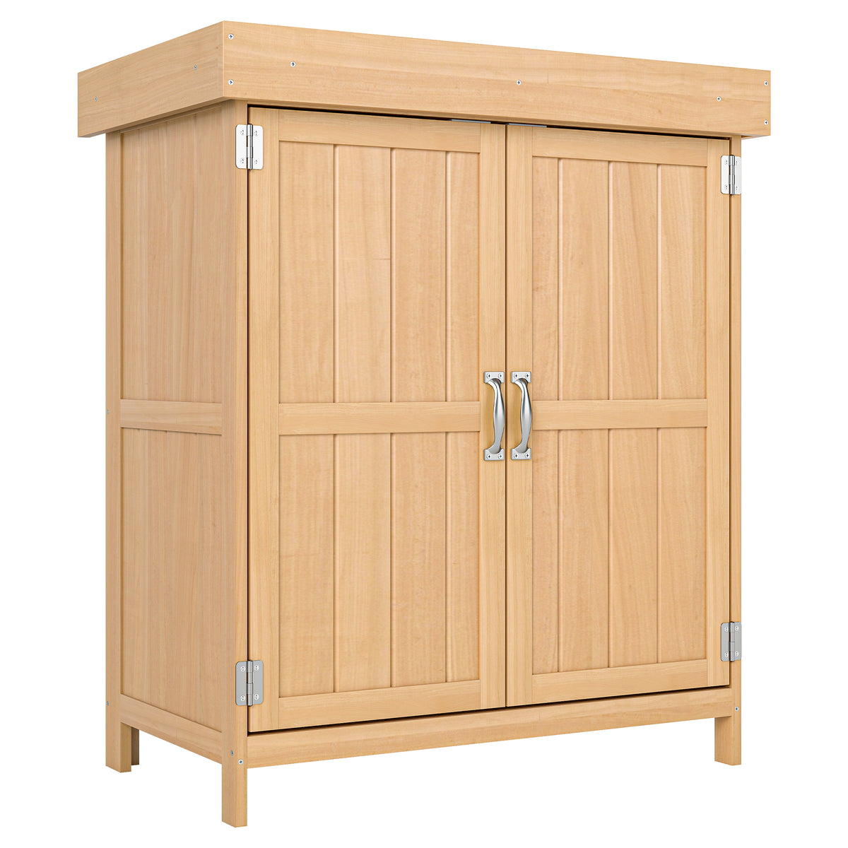 Tuinkast dennenhout, tuinhuisje weerbestendig 74x43x88cm, gereedschapskast met dubbele deur, 2 vakken
