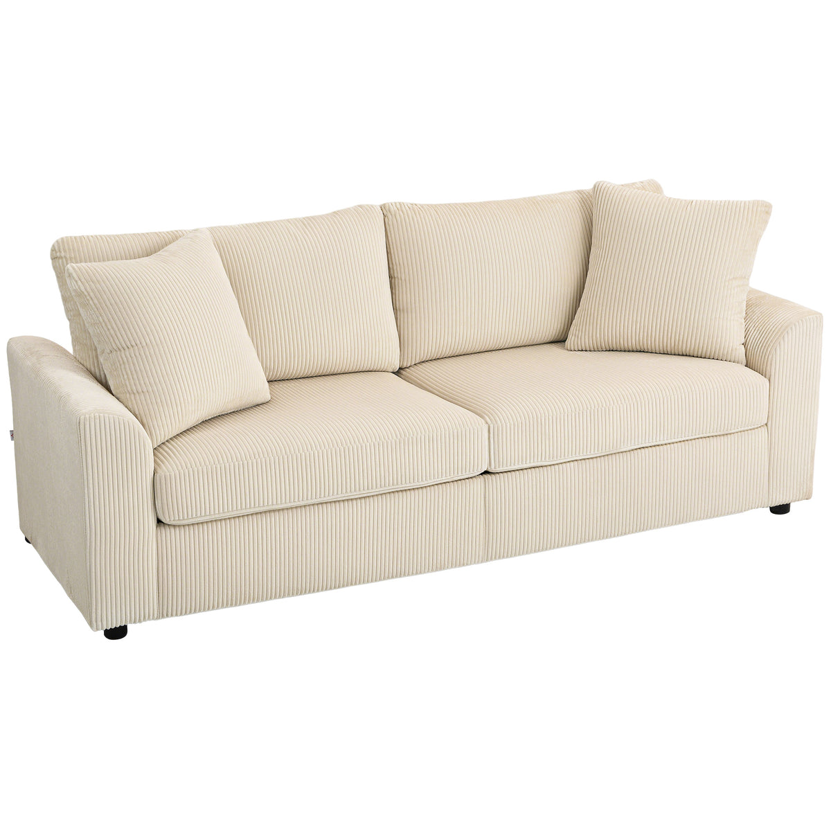 3-zitsbank met sierkussens, ribfluwelen bank voor woonkamer, slaapkamer, 212 cm breed, crèmewit