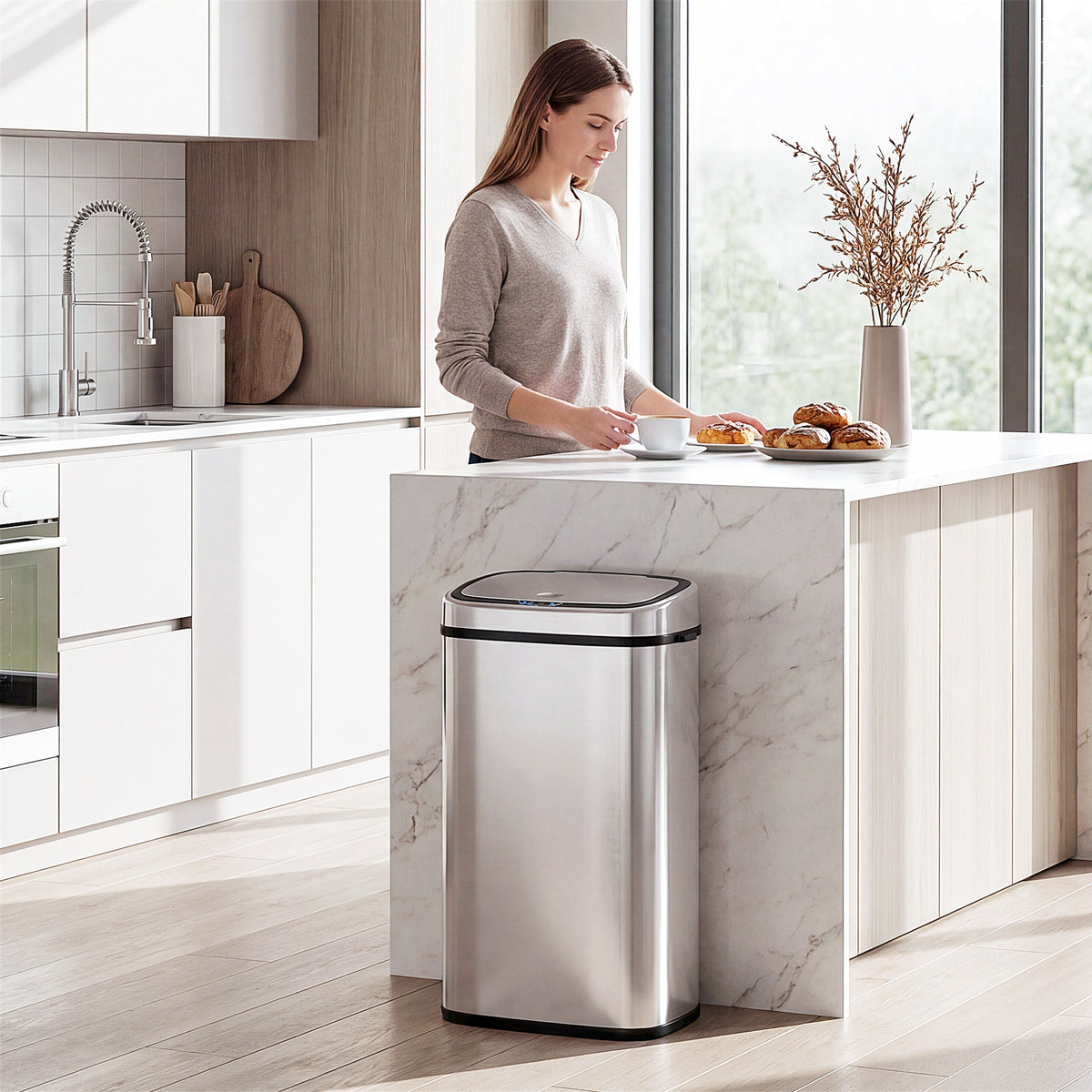 Sensormat 68L Automatische prullenbak met bewegingssensor, waterdichte afvalemmer voor kantoor, slaapkamer (2)