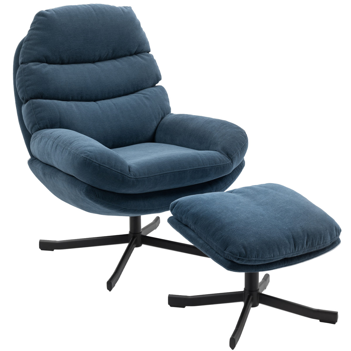 Relaxfauteuil met voetenbank, loungestoel met chenillestof, moderne tv-fauteuil, 78 x 93 x 100 cm, blauw