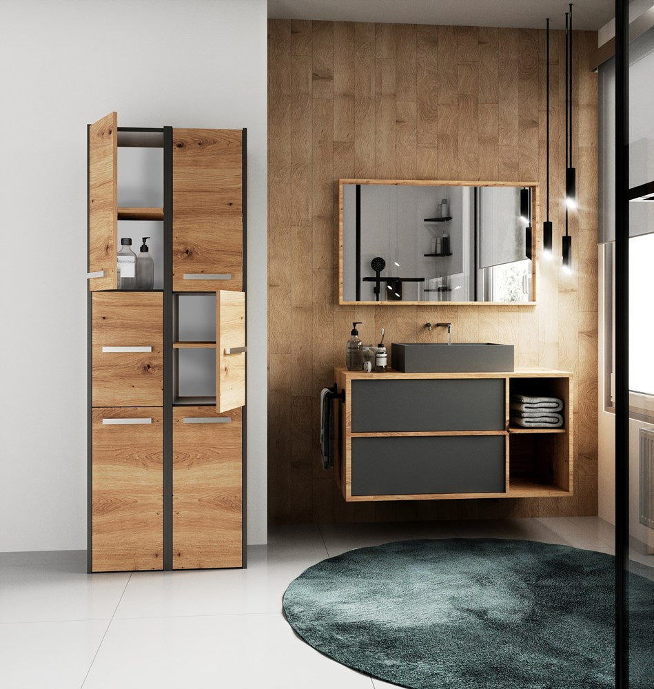 Badezimmer-Hochschrank Sara S33 ANTHRAZIT EICHE ARTISAN – Produktabbildung 5