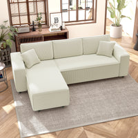3-zitsbank met chaise longue, woonkamerbank met ribstof, 2 extra kussens, gestoffeerde bank, crèmewit (8)