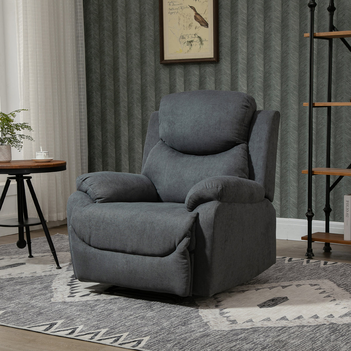 Fauteuil met ligfunctie voor woonkamer, 150° verstelbaar, linnenlook, donkergrijs (2)