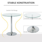 Ronde eettafel met glazen blad, metalen onderstel, zilverkleurig (4)