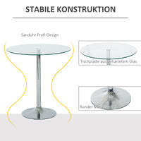 Ronde eettafel met glazen blad, metalen onderstel, zilverkleurig (4)