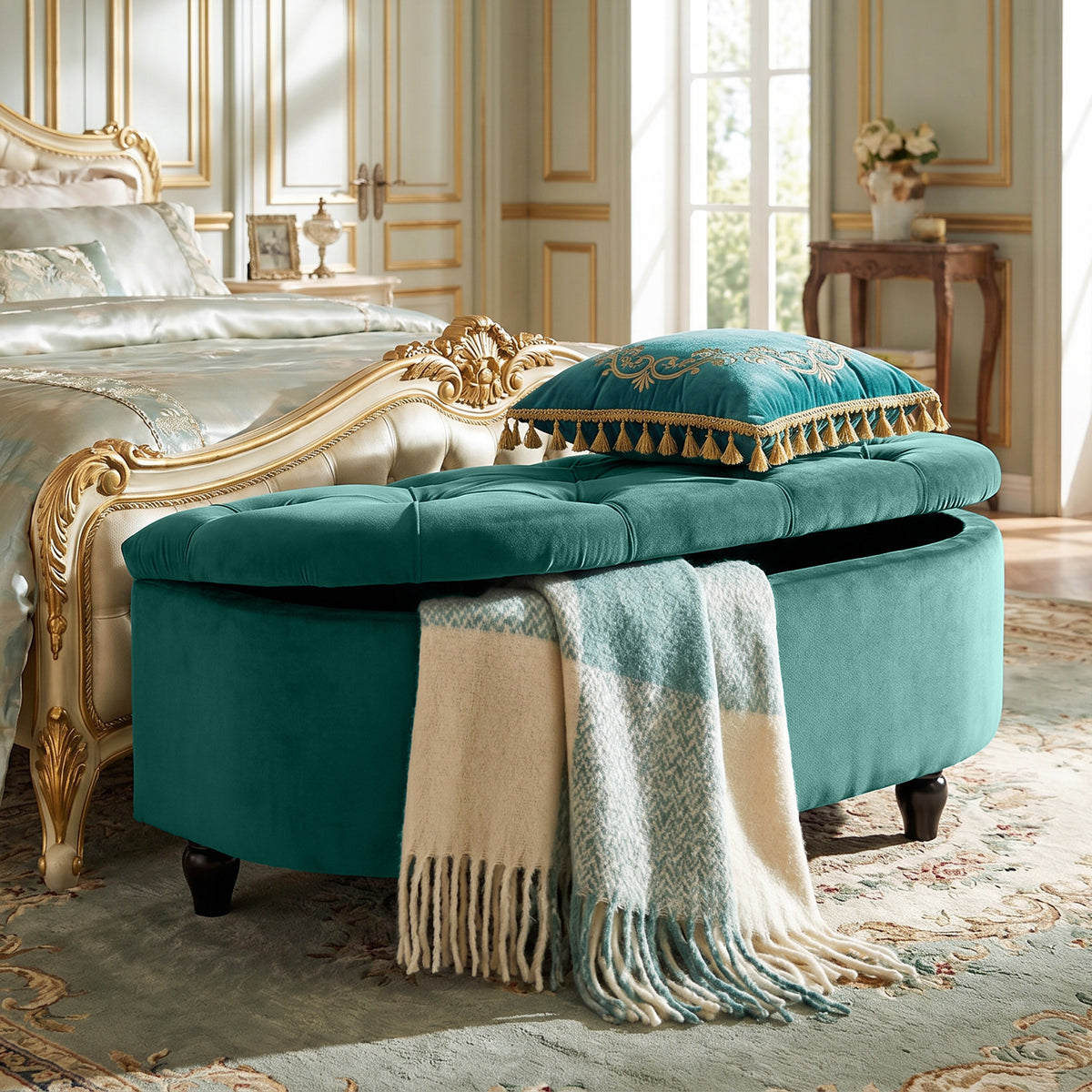 Hocker met opbergruimte, zitkist, gestoffeerd, soft-close deksel, fluweellook, 118 x 45 x 45 cm, donkergrijs (2)