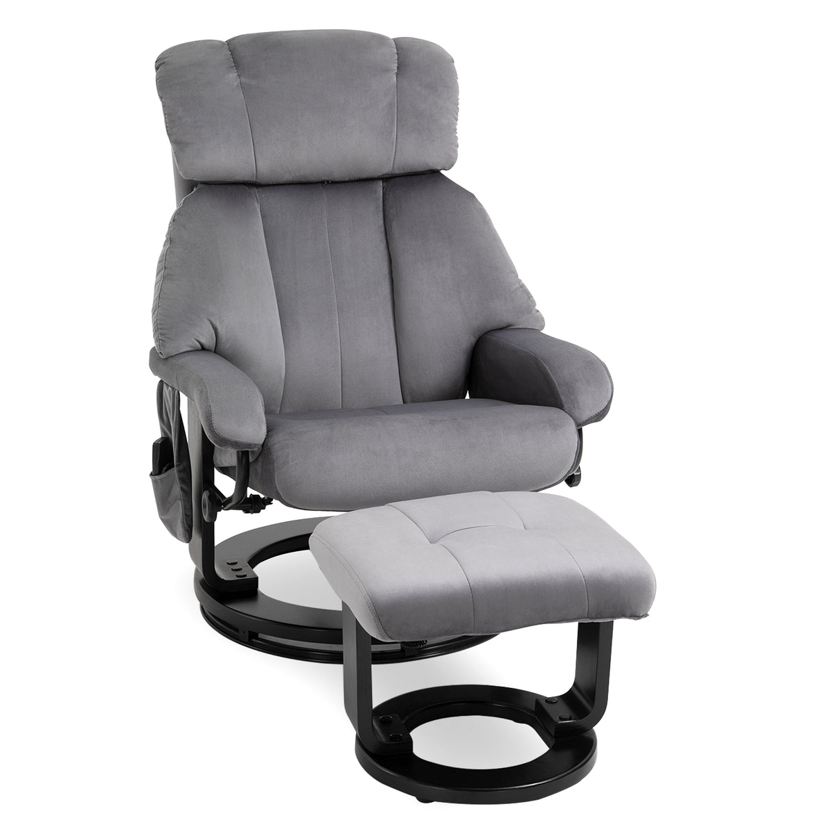 Relaxfauteuil met voetenbank, draaibare tv-fauteuil met trilmassage, ligfunctie, massagestoel met zijvak