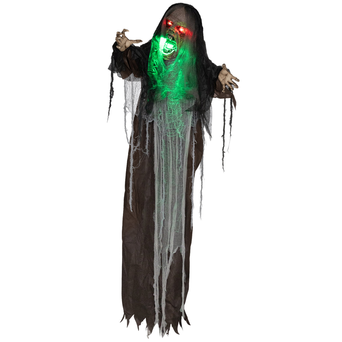 Groen monster, Halloween-decoratie, griezelige geluidseffecten, rode ogen, beweegbaar, 183 cm