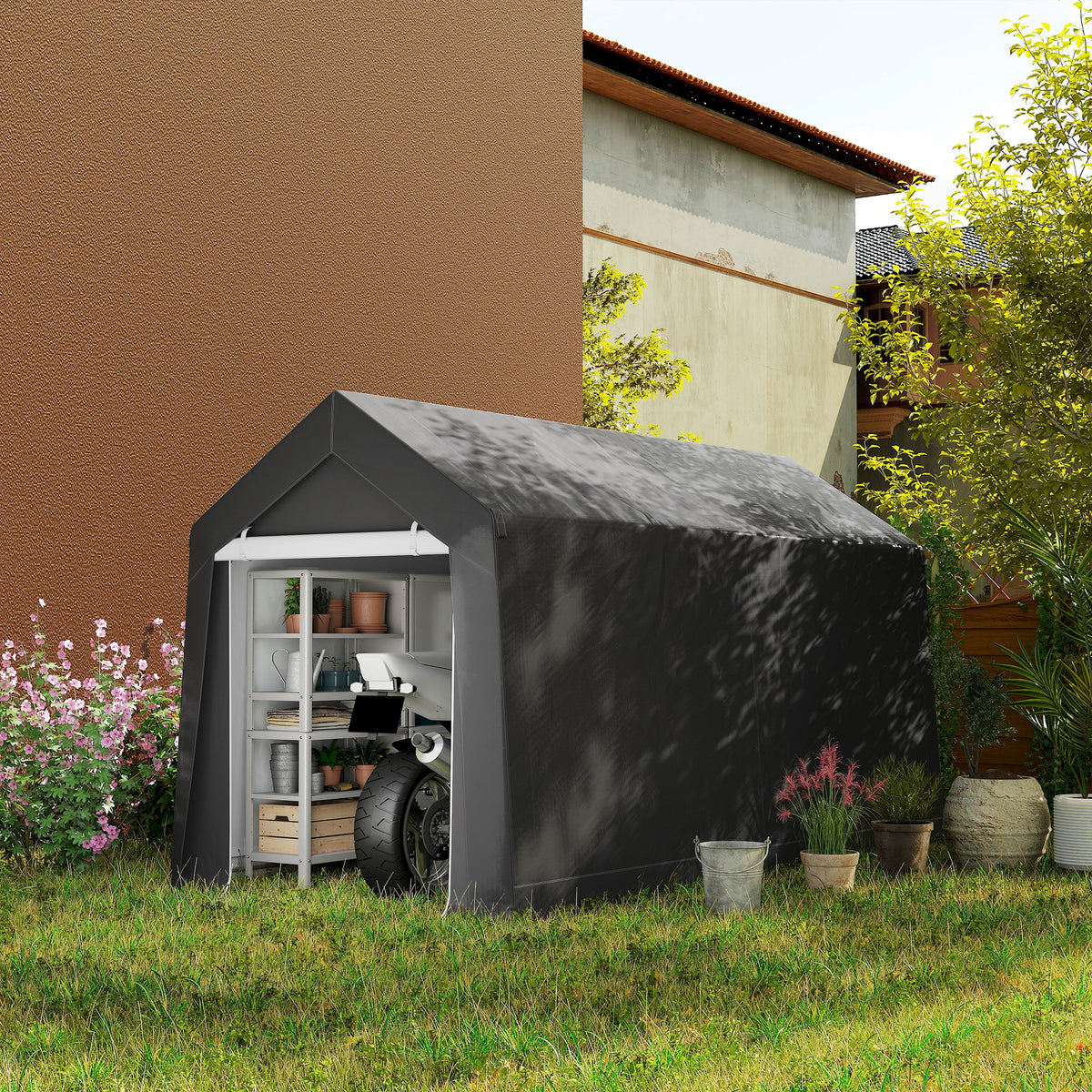 Weerbestendige tuintent, UV-bestendig, ventilatievenster, stalen frame, 210x360x235 cm, donkergrijs (2)
