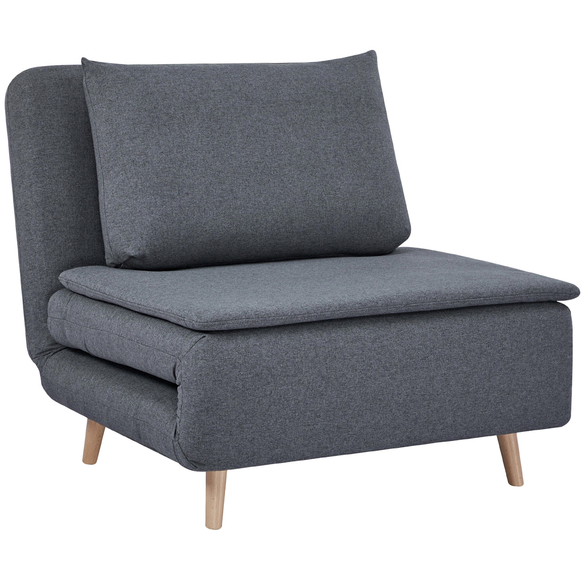 3-in-1 slaapfauteuil met bedfunctie, ligstoel, verstelbare rugleuning, beukenhouten poten, kussen, grijs
