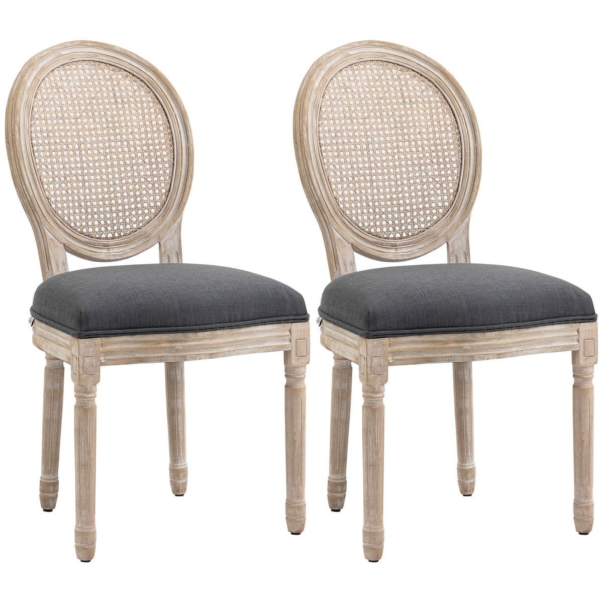 Keukentafelstoelen in 2-delige set, zacht gestoffeerd, vintage design, rotanlook, grijs