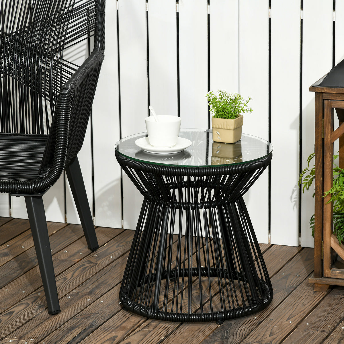 Tuintafel in boho-stijl, weerbestendig, PE-rotan, 40 cm x 40 cm x 42 cm, zwart (2)