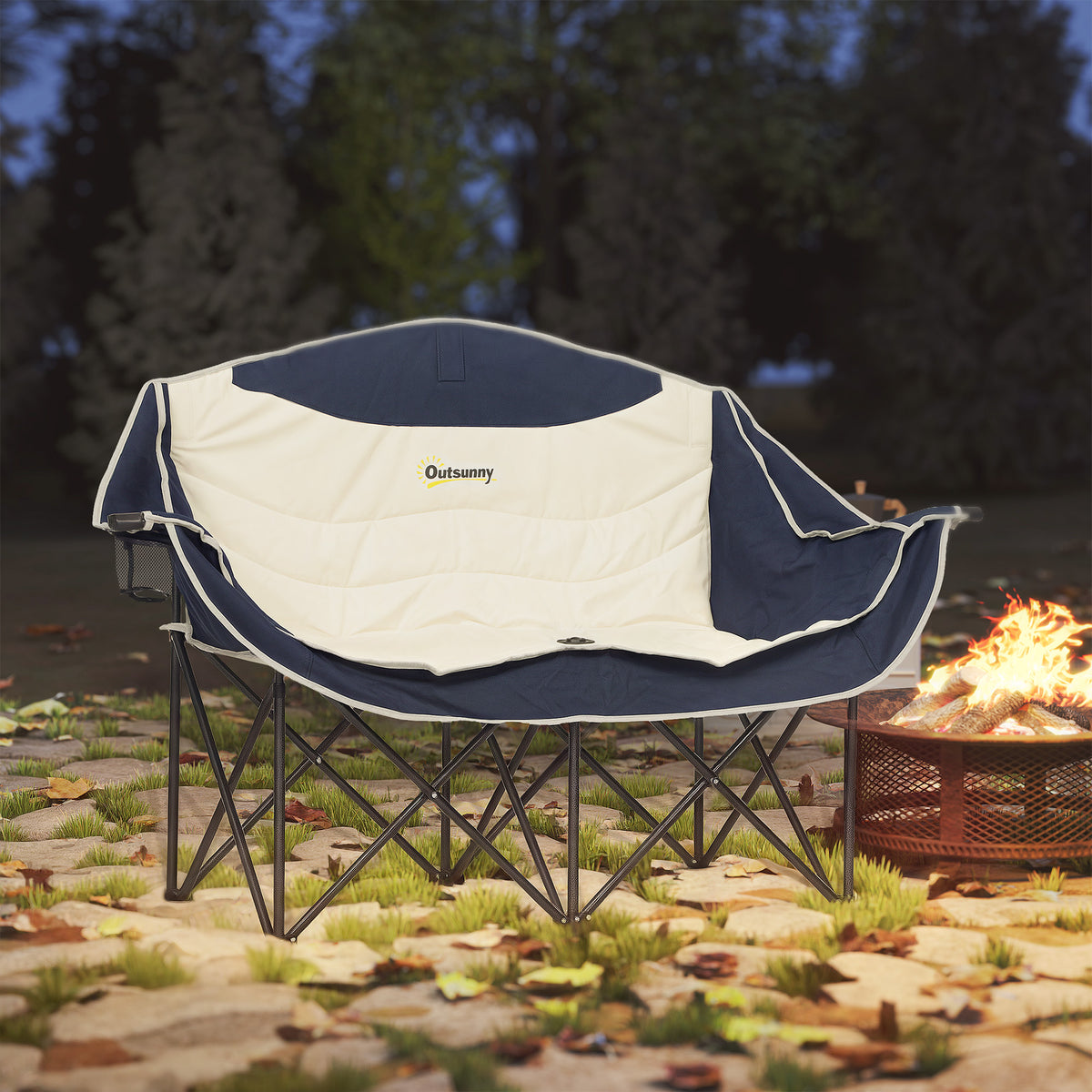Opvouwbare 2-persoons campingstoel met bekerhouder en draagtas, belastbaar tot 250 kg, blauw (2)