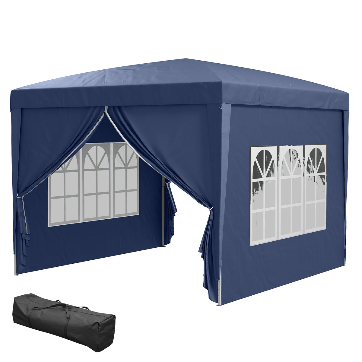 3 x 3 m paviljoen met 4 zijwanden, ramen, feesttent met uv-bescherming, tuintent incl. draagtas, staal, blauw