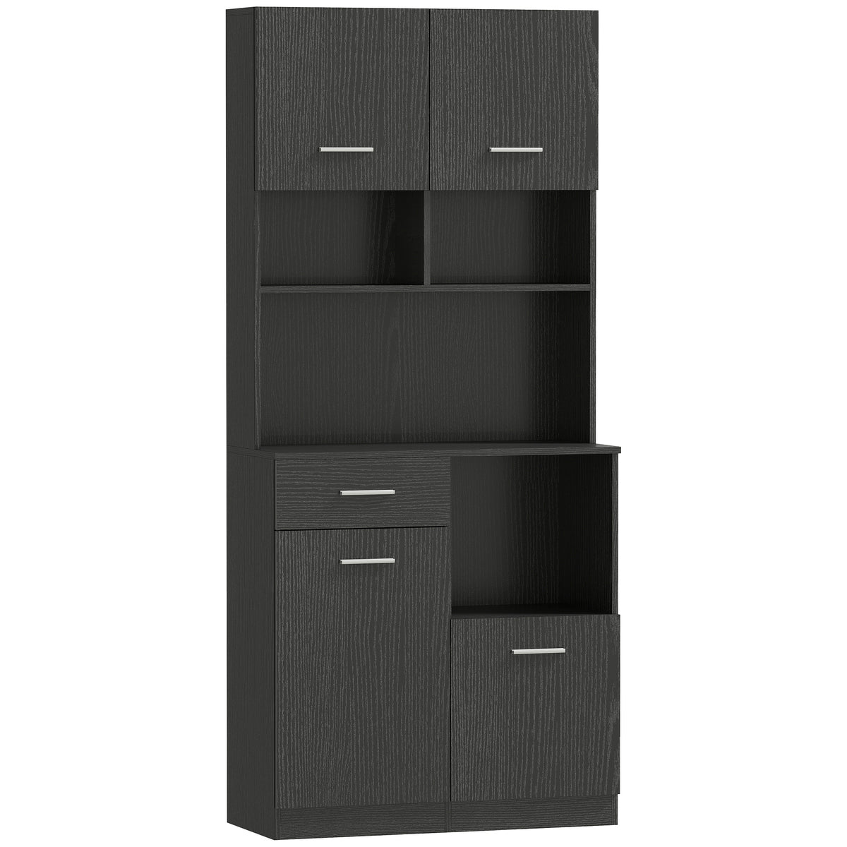Keukenkast, buffetkast met lade, soft-close deuren, 80 x 35 x 180 cm, zwart