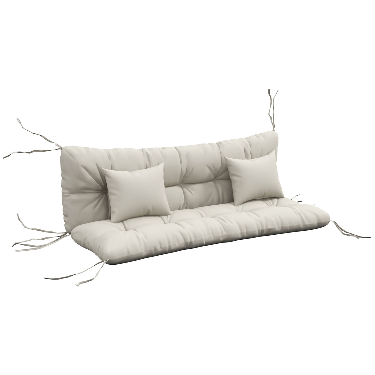 Set van 4 zitkussens, 150x50 cm waterafstotende stoelkussens met bevestigingslinten, 10 cm dik crème-wit