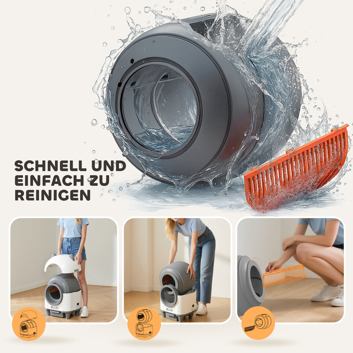 Zelfreinigende kattenbak met app-besturing 80 L geurbestrijding voor meerdere katten (8)