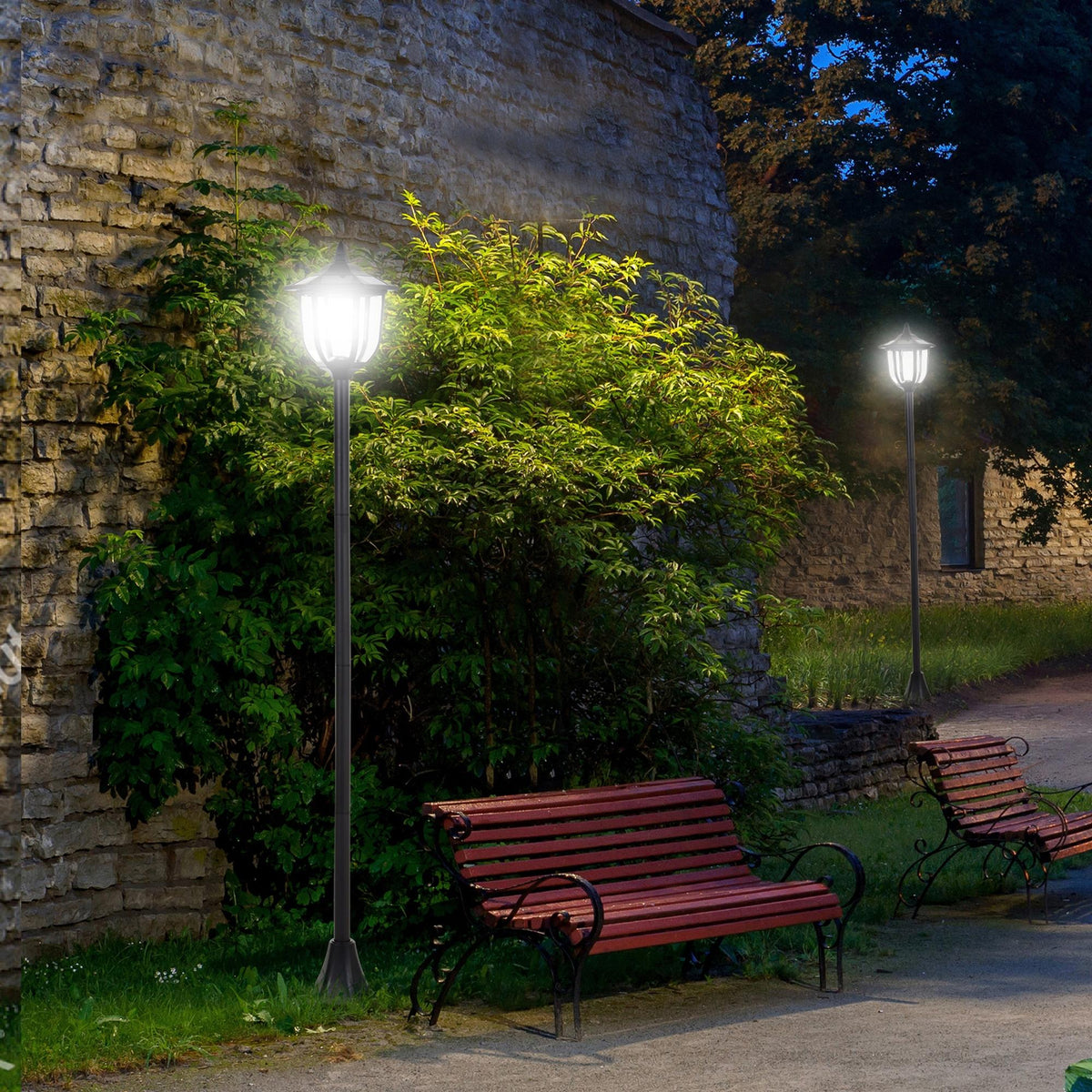 Solar LED-tuinlantaarn, lantaarn van kunststof, buitenlamp voor binnen en buiten 177 cm hoog, tuinlamp, 30/60 (2)