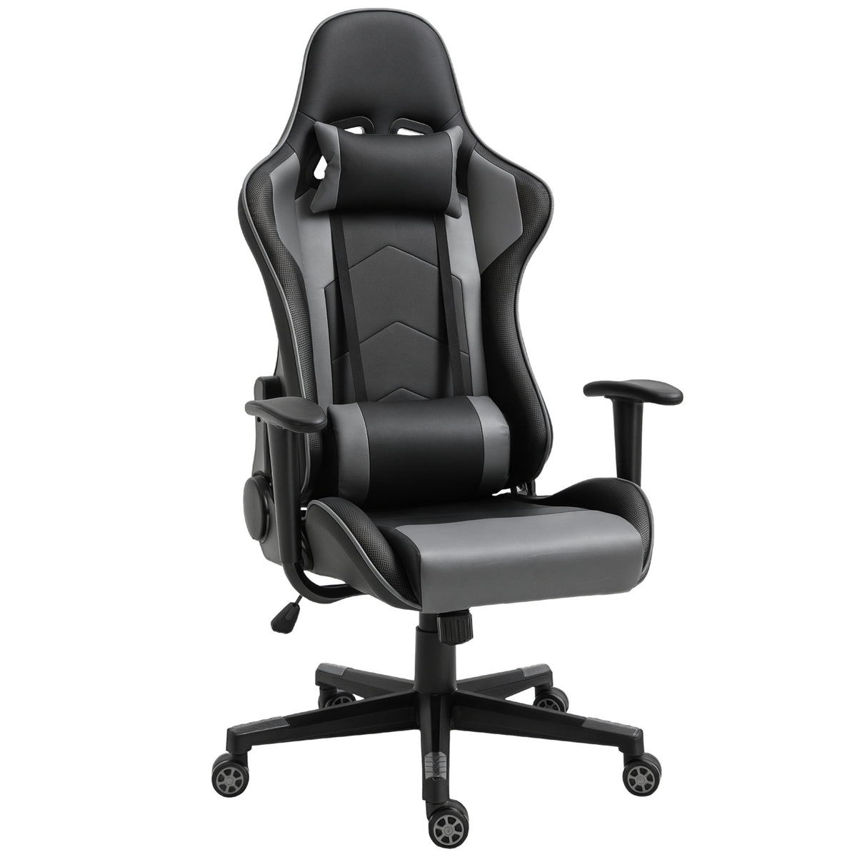 Ergonomische bureaustoel, gamingstoel, draaistoel, kunstleer, schuimstof, zwart, 67,5 x 74 x 126-136 cm