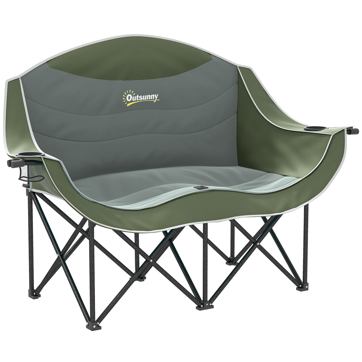 Opvouwbare 2-zits campingstoel met bekerhouder en draagtas, belastbaar tot 250 kg, groen